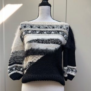 Vintage80's Off-the-Shoulder Sweater in Black and Silver Mixed Media Knit